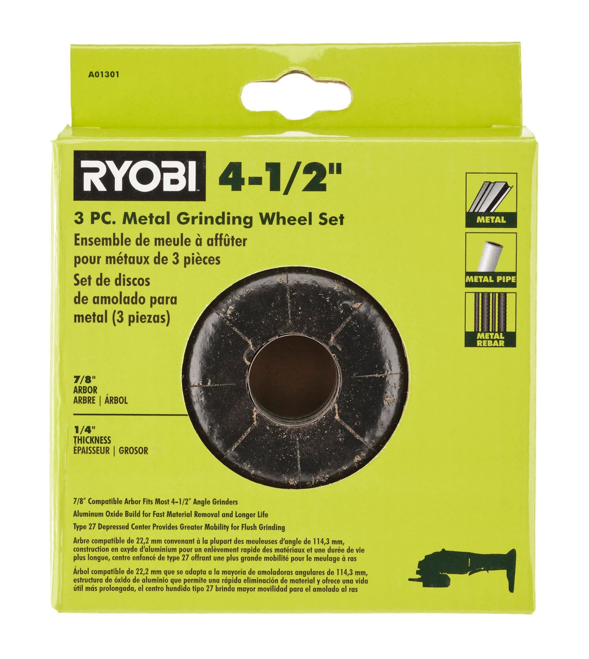 3 PC. 4-1/2″ METAL GRINDING WHEEL SET | RYOBI