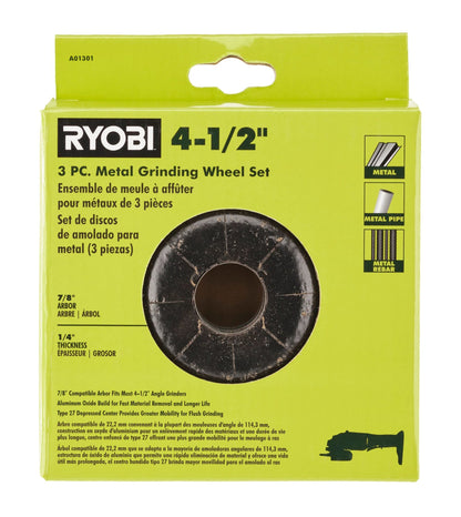 3 PC. 4-1/2″ METAL GRINDING WHEEL SET | RYOBI