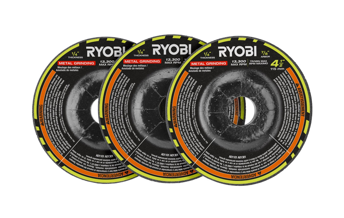 3 PC. 4-1/2″ METAL GRINDING WHEEL SET | RYOBI
