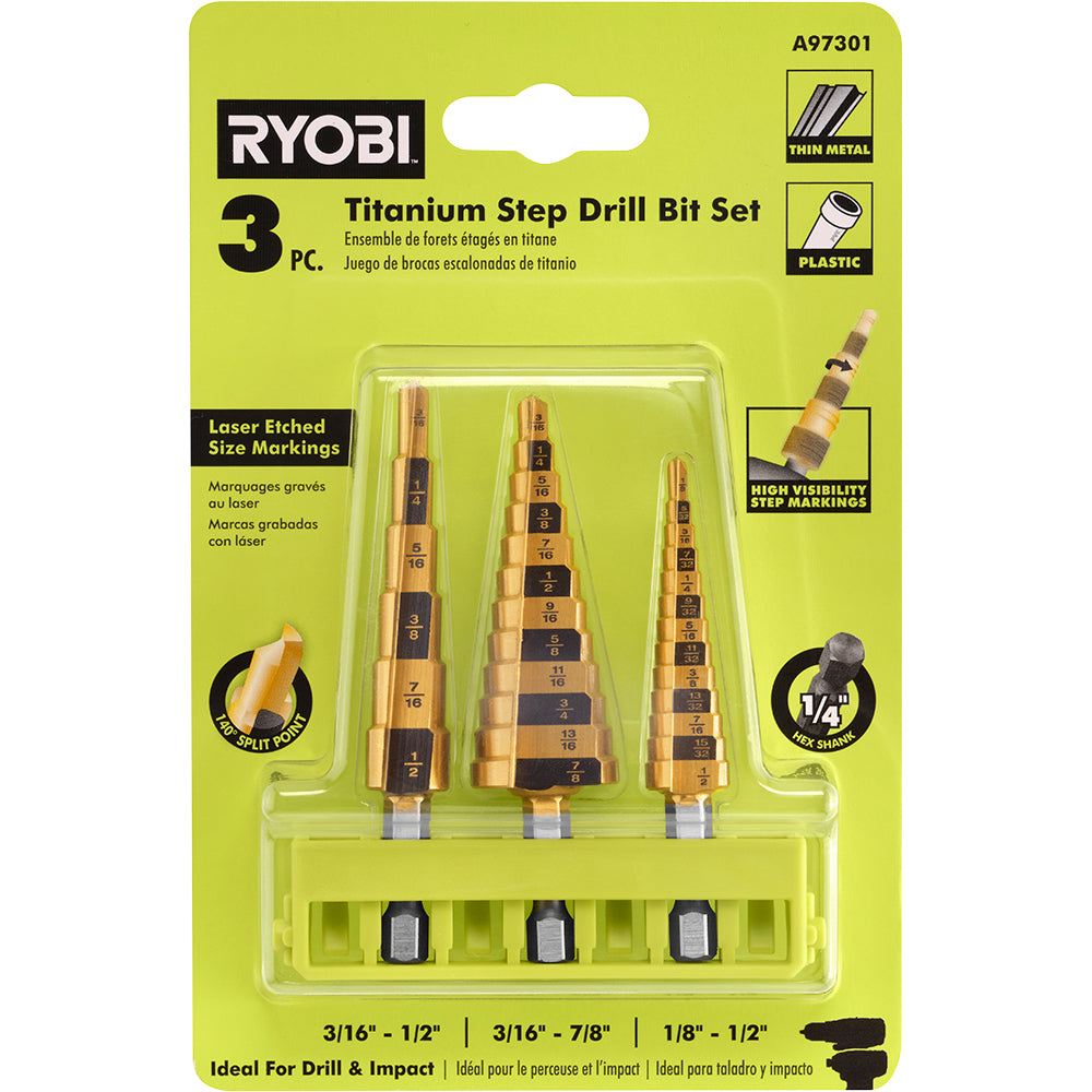 3 PC. TITANIUM STEP DRILL BIT SET | RYOBI