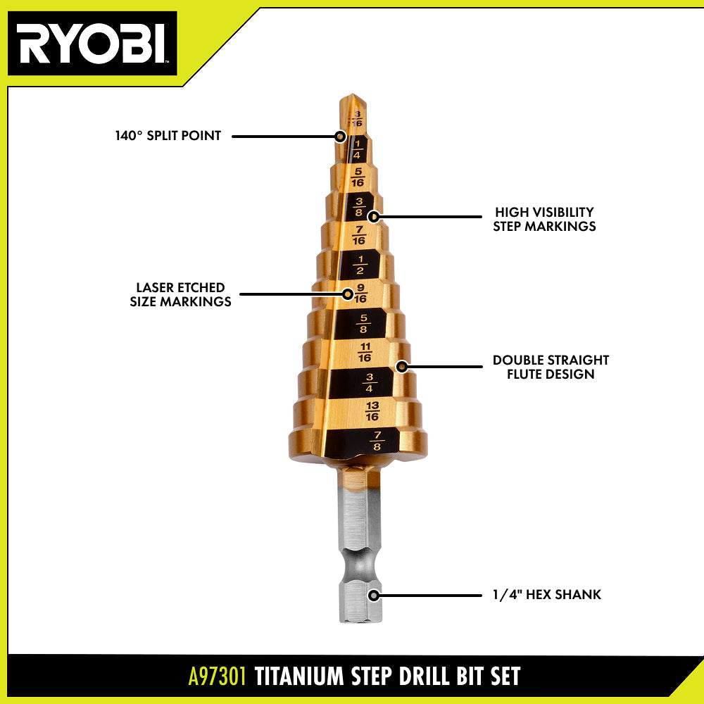 3 PC. TITANIUM STEP DRILL BIT SET | RYOBI