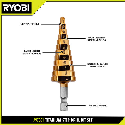 3 PC. TITANIUM STEP DRILL BIT SET | RYOBI