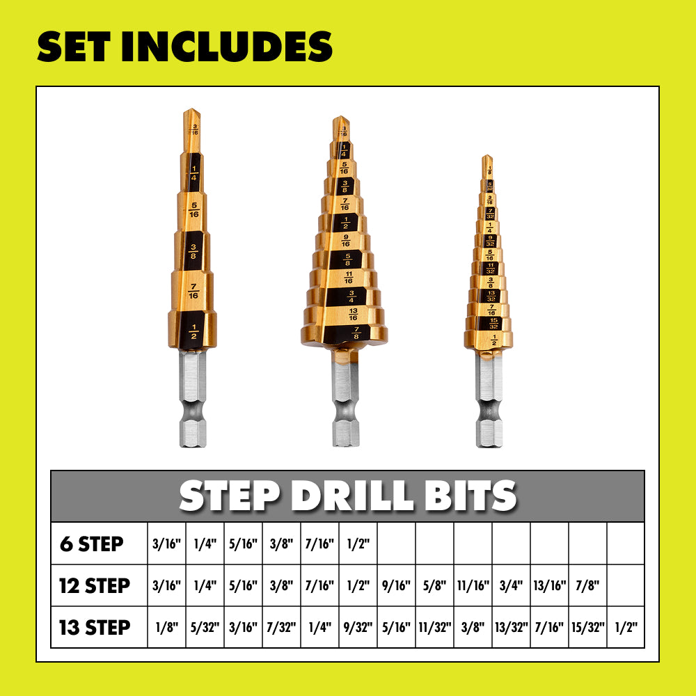 3 PC. TITANIUM STEP DRILL BIT SET | RYOBI