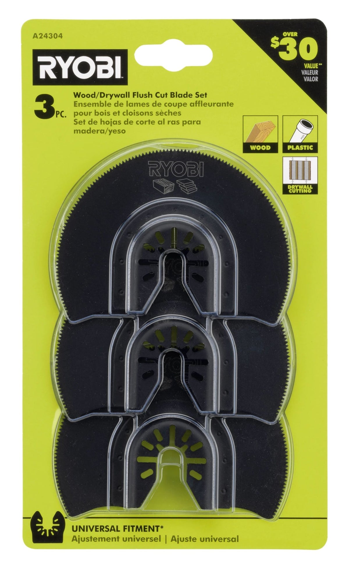 3 PC. WOOD/DRYWALL FLUSH CUT BLADE SET | RYOBI