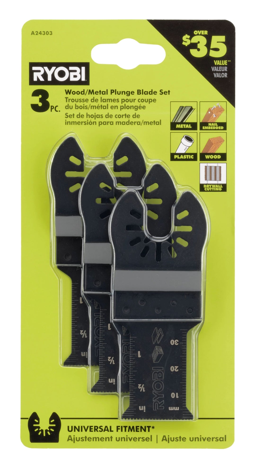 3 PC. WOOD/METAL PLUNGE BLADE SET | RYOBI