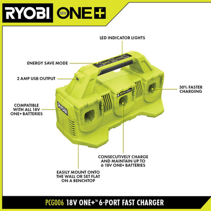 18V ONE+ 6-PORT FAST CHARGER | RYOBI