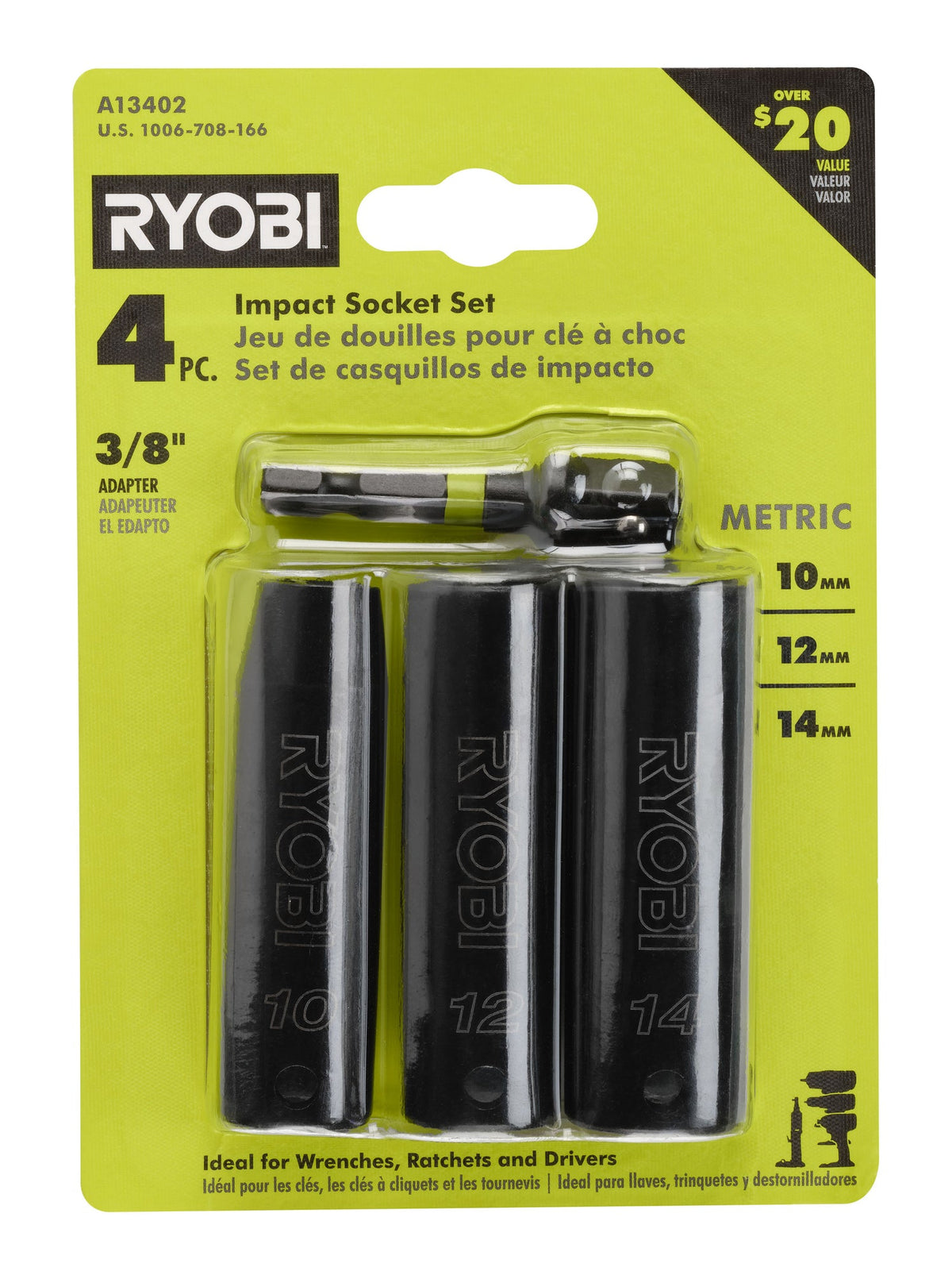 4 PC. 3/8″ DRIVE METRIC IMPACT SOCKET SET | RYOBI
