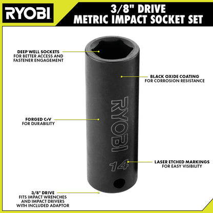 4 PC. 3/8″ DRIVE METRIC IMPACT SOCKET SET | RYOBI