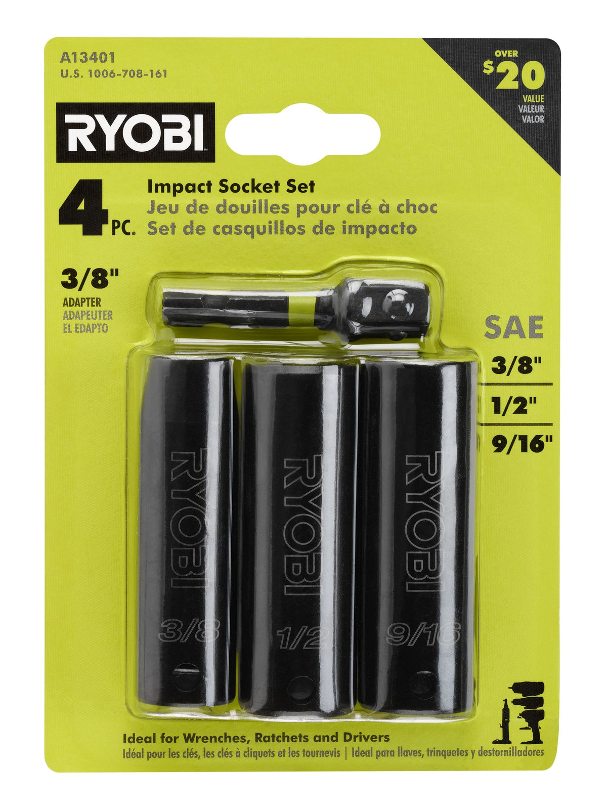 4 PC. 3/8″ DRIVE SAE IMPACT SOCKET SET | RYOBI