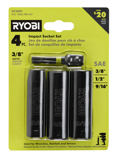 4 PC. 3/8″ DRIVE SAE IMPACT SOCKET SET | RYOBI