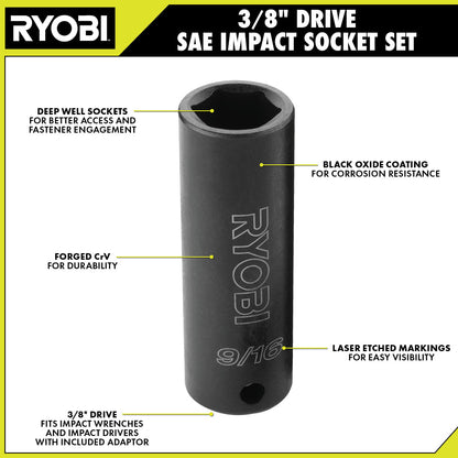 4 PC. 3/8″ DRIVE SAE IMPACT SOCKET SET | RYOBI