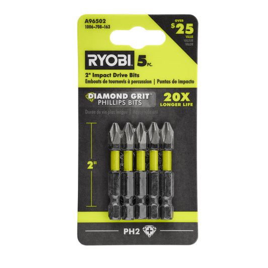 5 PC. 2″ DIAMOND GRIT IMPACT DRIVE BITS | RYOBI