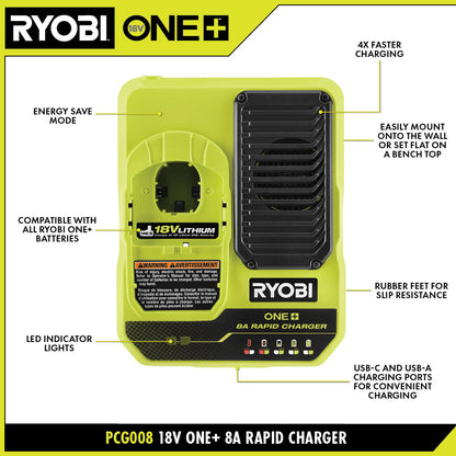 18V ONE+ 8A RAPID CHARGER | RYOBI