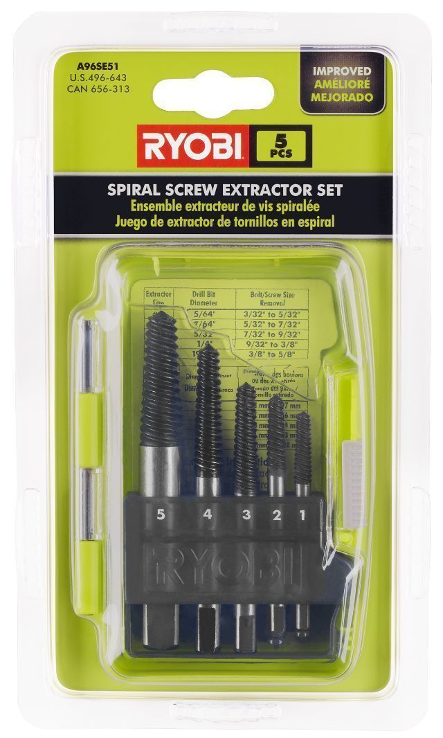 5 PC. SPIRAL SCREW EXTRACTOR SET | RYOBI