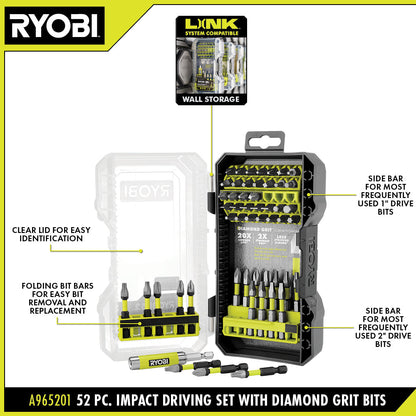 52 PC. IMPACT DRIVING SET WITH DIAMOND GRIT BITS | RYOBI