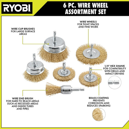 6 PC. WIRE WHEEL ASSORTMENT SET | RYOBI