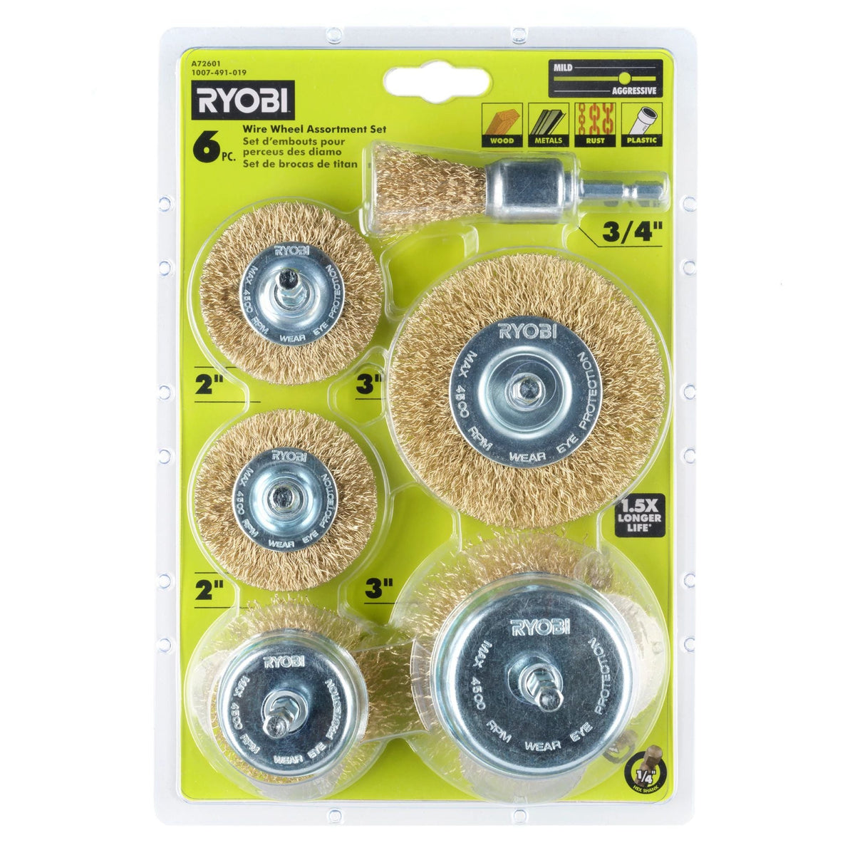 6 PC. WIRE WHEEL ASSORTMENT SET | RYOBI