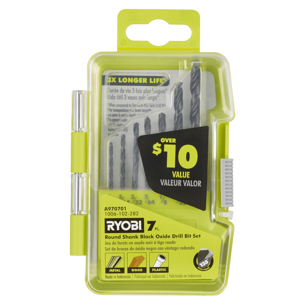 7 PC. ROUND SHANK BLACK OXIDE DRILL BIT SET | RYOBI