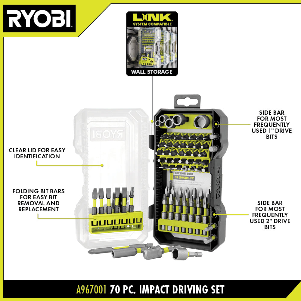 70 PC. IMPACT RATED DRIVING BIT SET | RYOBI
