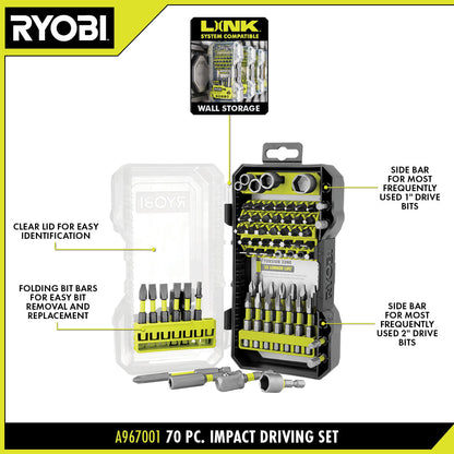 70 PC. IMPACT RATED DRIVING BIT SET | RYOBI