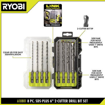 8 PC. SDS-PLUS 6″ 2-CUTTER DRILL BIT SET | RYOBI
