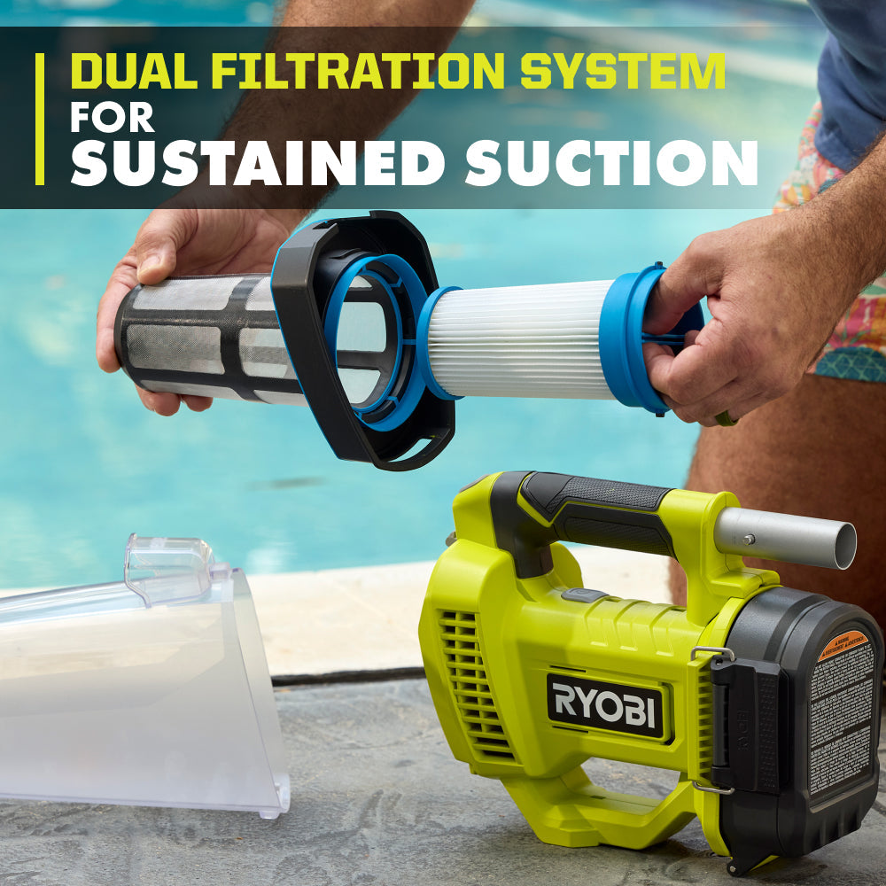 18V ONE+ HANDHELD CORDLESS POOL VACUUM CLEANER (TOOL ONLY) WITH FLOOR HEAD | RYOBI