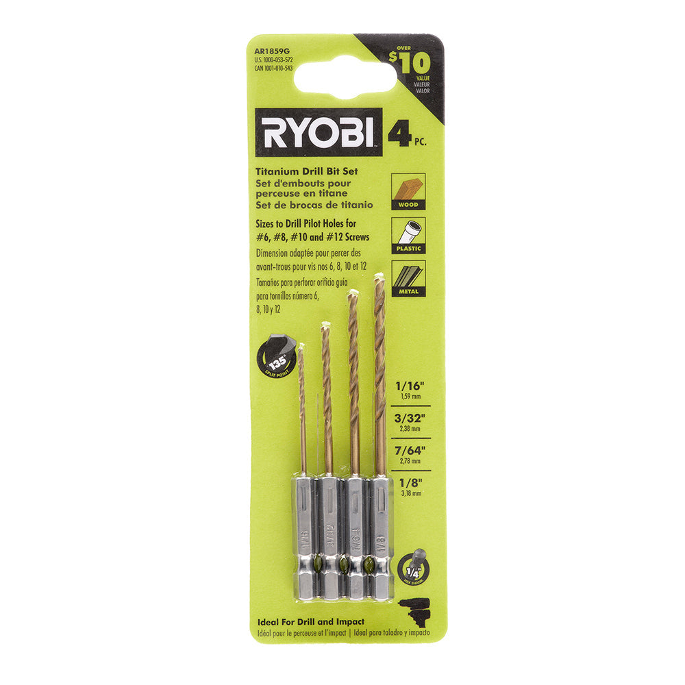 HEX SHANK PILOT TITANIUM DRILL BIT SET (4 PC.) | RYOBI