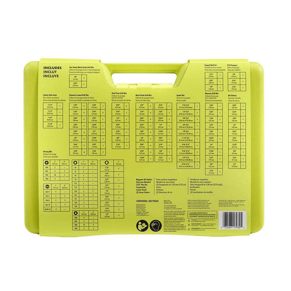 MULTI-MATERIAL DRILL AND DRIVE KIT (300-PIECE) WITH CASE | RYOBI