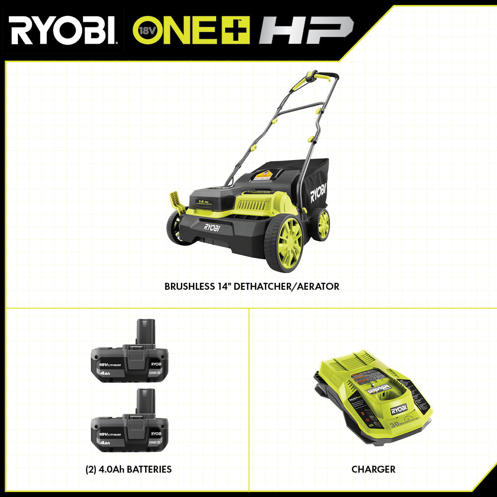 18V ONE+ HP BRUSHLESS 14″ DETHATCHER/AERATOR KIT | RYOBI