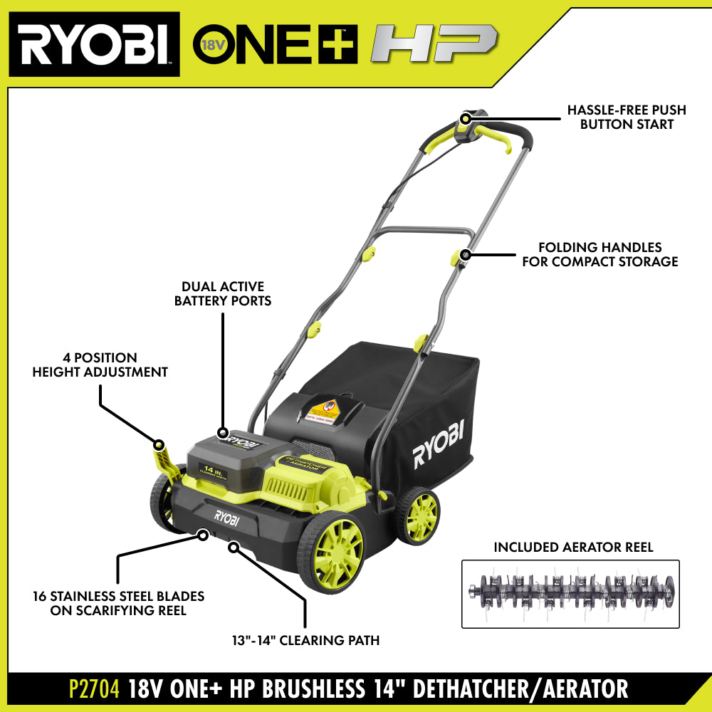 18V ONE+ HP BRUSHLESS 14″ DETHATCHER/AERATOR KIT | RYOBI
