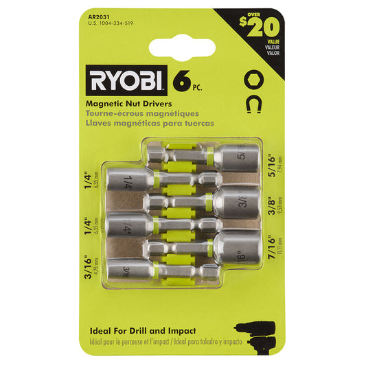 RYOBI 6PC IMPACT MAGNETIC NUT DRIVER SET | RYOBI